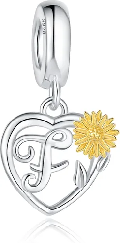 Dije de plata de ley 925 con dije de girasol con letras del alfabeto A Z, cuentas de letras para pulseras Pandora para esposa, mamá, regalo de