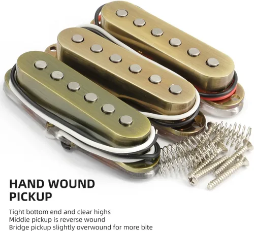 Miniatura 4 de Alnico 5 pastillas de guitarra, SSS Single Coil Pickups Guitar Neck/Middle/Bridge Pickup Cream para guitarra eléctrica Strat Squier (bronce)