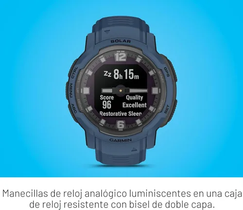 Miniatura 3 de Garmin Instinct Crossover Solar, reloj inteligente híbrido resistente con capacidad de carga solar, manecillas analógicas y pantalla digital, azul
