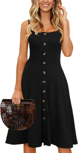 Miniatura 3 de Berydress - Vestidos informales, de playa y de verano para mujer, de color liso, de algodón, favorecedores, acampanados, con tirantes delgados