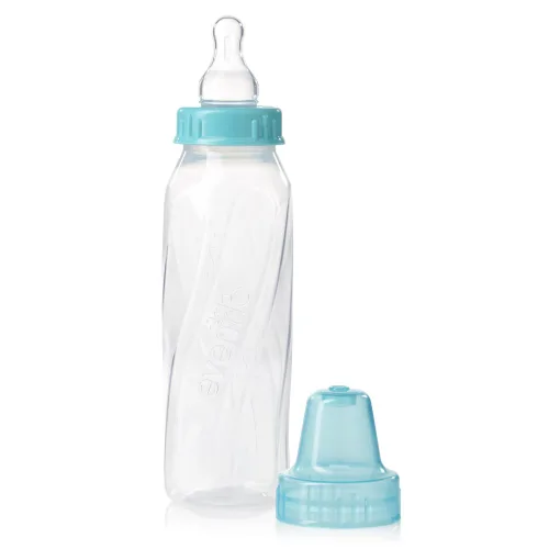 Miniatura 2 de Evenflo Feeding Botellas clásicas de plástico transparente estándar para bebé, bebé y recién nacido, verde azulado, verde/azul, 8 onzas