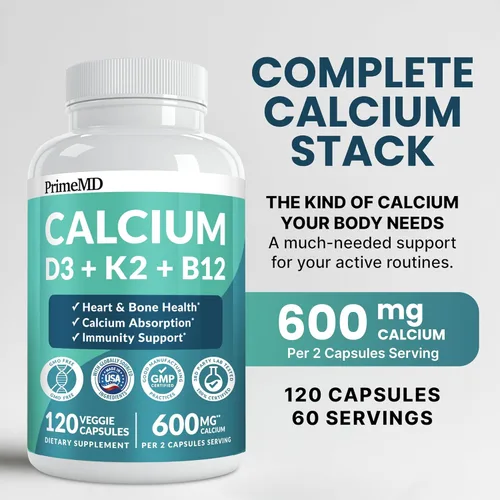 Miniatura 2 de Suplementos de calcio 4 en 1 para mujeres y hombres - Suplemento de calcio con vitamina D3 K2 5000 UI, 601 mg por porción - Sin gluten, apto