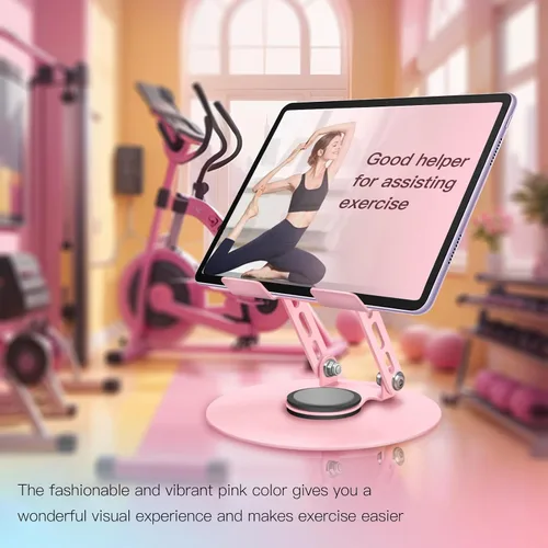 Miniatura 3 de Soporte giratorio de 360° para tablet – Rosa Doble eje giratorio ajustable, diseño plegable Se adapta a iPads y tabletas de hasta 13 pulgadas