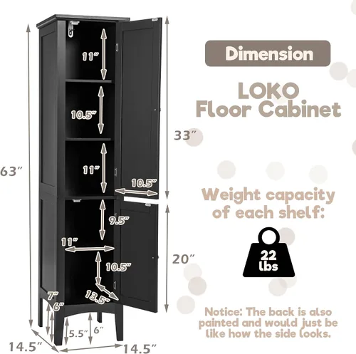 Miniatura 2 de LOKO Armario alto para baño, armario de almacenamiento multifuncional con puertas, torre estrecha de lino delgada para baño, sala de estar o cocina