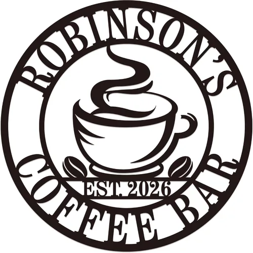 Letrero de metal personalizado para barra de café, arte de pared con nombre personalizado para cocina o cafetería, decoración de estación de café,