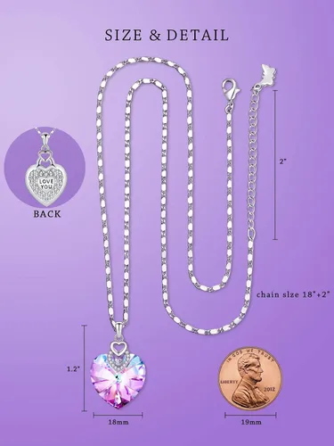 Miniatura 2 de PLATO H 3 Heart Crystal Necklace for Women Gifts for her Pendant Crystal Jewelry Necklace for Girl Wedding Gifts for Anniversary Day Mother's Day