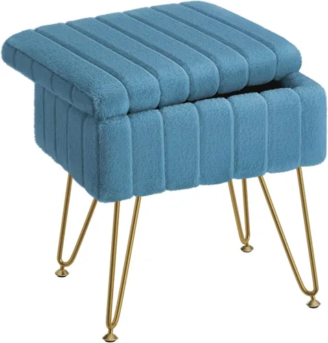 Miniatura 13 de Greenstell Taburete de tocador de pelo sintético con almacenamiento, 15.7 pulgadas de largo x 11.8 pulgadas de ancho x 19.4 pulgadas de alto, Rosa