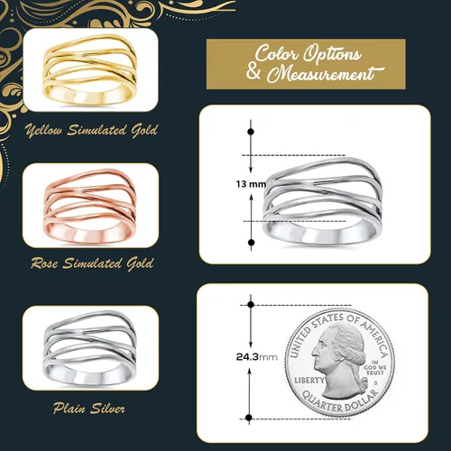 Miniatura 5 de CloseoutWarehouse Anillo de plata de ley 925 con líneas torcidas de filigrana (viene en colores)