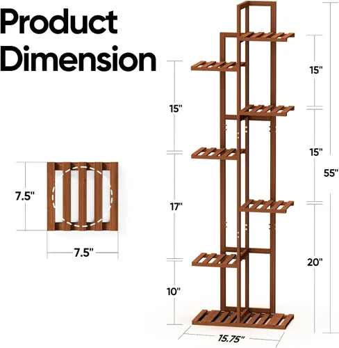 Miniatura 2 de ROSSNY Soporte para Plantas de Interior de 55 Pulgadas de Alto, 7 Niveles 8 Macetas Soporte para Plantas de Bambú para Plantas de Interior, Soporte