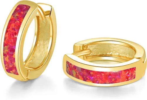 Miniatura 206 de CiNily Aretes Huggie de ópalo con bisagras, chapados en oro, hipoalergénicos, pequeños aretes de aro para mujeres, adolescentes, niñas, hombres