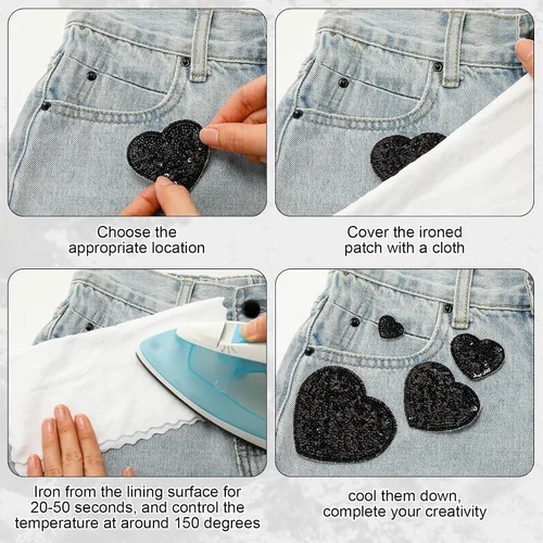 Miniatura 4 de Daifunli 24 parches para planchar con corazón de lentejuelas en 4 tamaños, parches decorativos bordados brillantes para ropa, bolsas, chaquetas