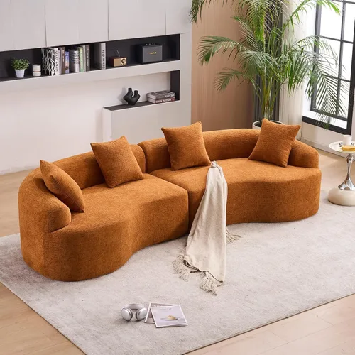 Miniatura 24 de Sofá modular curvado de 110 pulgadas para sala de estar, moderno sofá modular de felpa de felpa de gran tamaño con asiento profundo comprimido sin