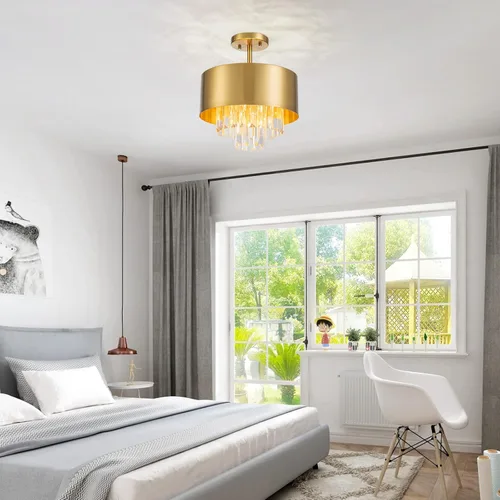 Miniatura 6 de LumFurn Lámpara de techo de cristal K9 de lujo de 3 luces para sala de estar, vestíbulo, dormitorio, lámpara semiempotrada cerca del techo, pantalla