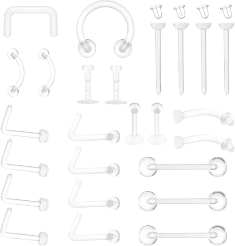 29 piezas de retenedores de piercing transparentes – Piercing de nariz transparente acrílico – aretes de nariz, aretes de tabique, juego de joyería