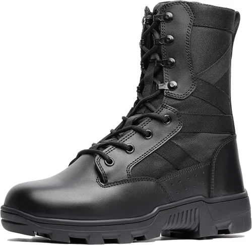 Miniatura 14 de Botas militares de WIDEWAY para hombres, botas de combate de jungla tácticas de cuero resistente al deslizamiento, negras, para hombres, todo
