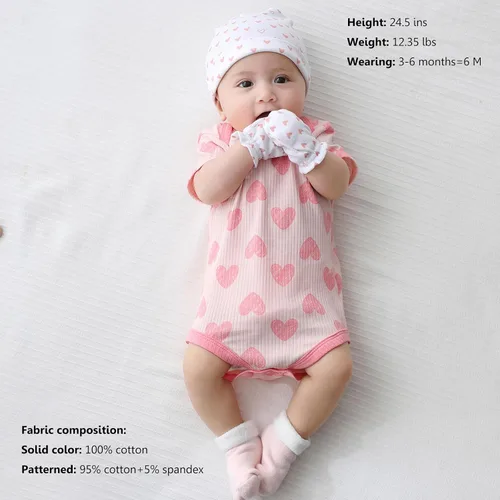 Miniatura 65 de Body de manga corta para bebé recién nacido, ropa de algodón de una pieza, 5 unidades, 0-12 meses