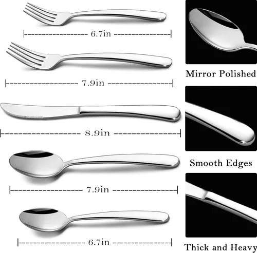 Miniatura 3 de HaWare Juego de cubiertos de alta resistencia, 45 piezas de cubiertos de acero inoxidable con utensilios para servir, vajilla de peso para 8
