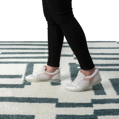 Miniatura 8 de Abani Deco Collection - Alfombra de área, diseño de líneas modernas crema/verde, 6 x 9 pies, fácil de limpiar, duradera para niños y mascotas,