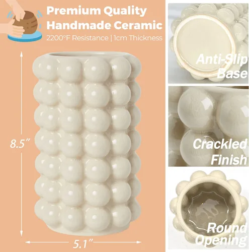 Miniatura 2 de Florero de burbujas, florero de cerámica beige para decoración bohemia, jarrones de cerámica para decoración moderna del hogar, jarrones decorativos