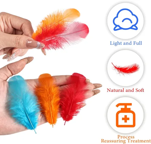 Miniatura 3 de THARAHT Plumas coloridas de gallo artesanal, 300 plumas de colores de 3 a 5 pulgadas, a granel para jardín de infantes, manualidades, boda, hogar