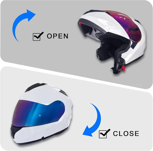 Miniatura 4 de KRN Casco de motocicleta para adultos, casco modular abatible aprobado por DOT, casco de carreras callejeras con visera de color y pasamontañas