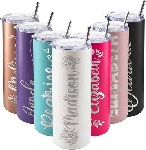 Miniatura 22 de Vasos delgados personalizados con tapa, regalos para ella de 20 onzas, rosa intenso, 12 diseños, vaso grabado personalizado con nombre, tazas Rosa