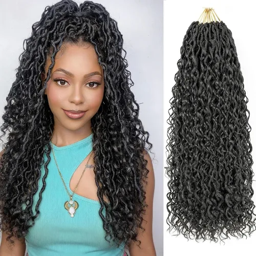 Miniatura 10 de Copper Goddess Faux Locs Cabello de Ganchillo con Puntas Rizadas, 7 Paquetes de 14 Pulgadas Boho Goddess Locs Cabello de Ganchillo, Cabello