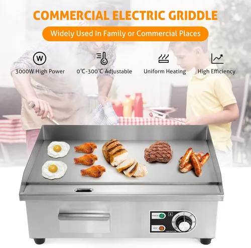 Miniatura 2 de WICHEMI Plancha Eléctrica Comercial de 22" 3000W Parrilla de Superficie Plana Plancha de Encimera de Acero Inoxidable Parrilla Teppanyaki con Placa