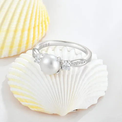 Miniatura 5 de STARCHENIE Anillos de perlas, anillo de compromiso de boda con nudo celta para mujer, anillo de plata de ley talla 5-10