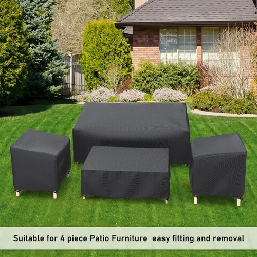 Miniatura 8 de STARTWO Funda impermeable para muebles de patio al aire libre, juego de 4 piezas para sillas, sofá biplaza y mesa de centro, resistente 420D, negro