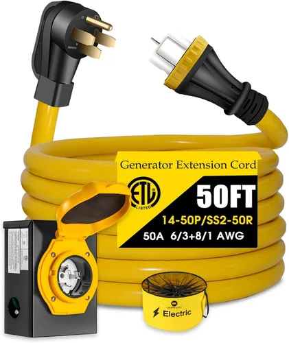 Miniatura 12 de Cable generador de 50 amperios con caja de entrada de alimentación preperforada, cable de extensión de generador de alta resistencia real STW