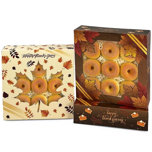 qiqee Cajas de Galletas de Acción de Gracias con Ventana para Dar Regalos Cajas de Golosinas de Otoño 10x10x2.5 pulgadas 30 Paquetes Caja de Día de