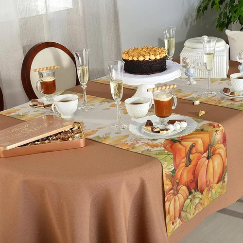 Miniatura 2 de Camino de mesa de calabazas de Acción de Gracias de otoño - Lino de algodón de 108 pulgadas, bufandas rústicas de tocador para cosecha de calabazas