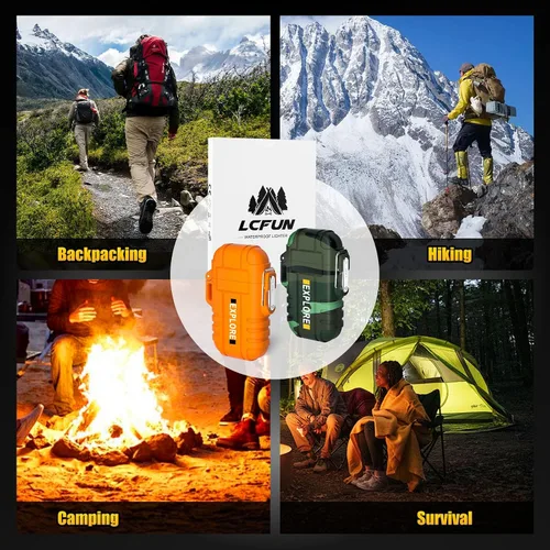 Miniatura 8 de LcFun Paquete de 2 Encendedores Impermeables, Encendedores de Antorcha para Exteriores Resistentes al Viento Recargables de Butano - SIN Butano