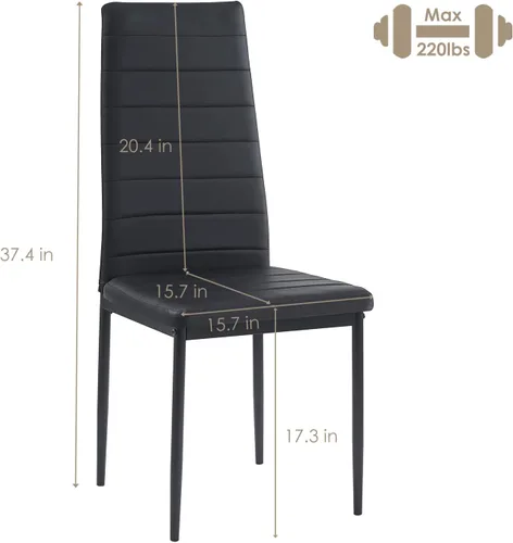Miniatura 3 de Juego de 4 sillas de comedor, sillas de cocina, sillas laterales sin brazos para sala de estar, juego de 4 con marco de metal y patas (negro)
