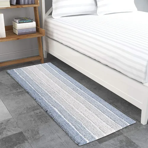 Miniatura 7 de Alfombra de baño de algodón con rayas alpinas de 24 x 60 pulgadas, color azul, antideslizante, de lujo, de secado rápido, estilo spa, ideal