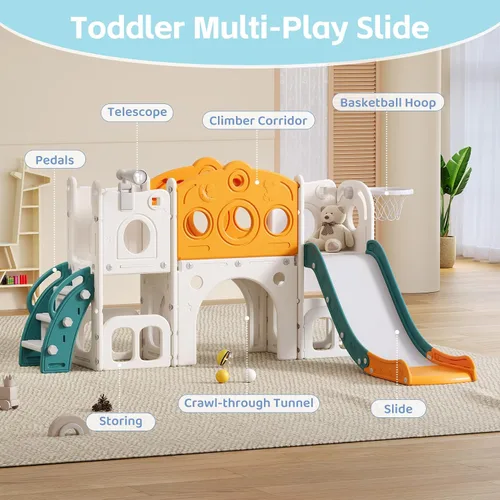 Miniatura 3 de Tobogán 8 en 1 para niños pequeños, juego para interiores y exteriores para niños de 1 a 3 años, tobogán escalador con espacio de almacenamiento