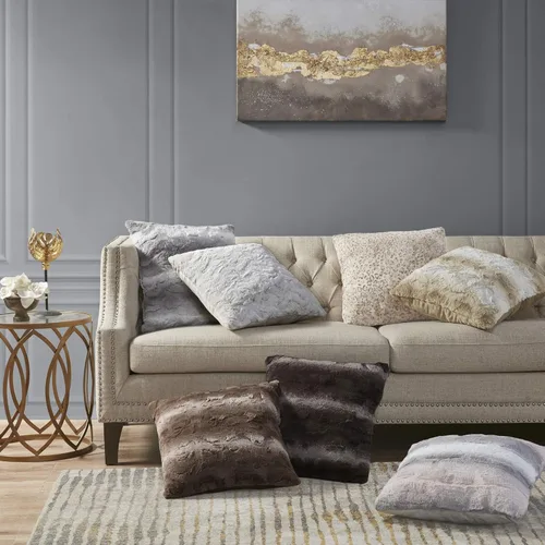 Miniatura 4 de Madison Park Zuri Almohadas Decorativas de Piel Sintética con Rayas Ombré Ultra Suaves de Lujo para Sofá y Cama con Relleno, 20x20 pulgadas, Gris