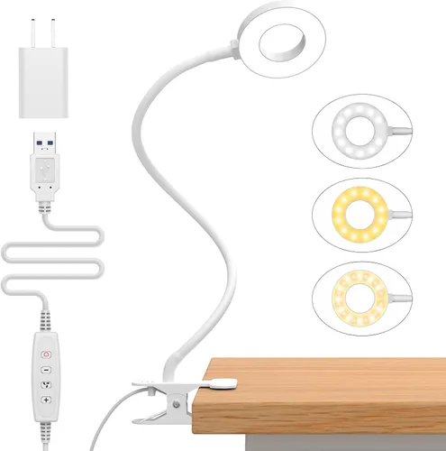 Miniatura 9 de Lámpara de escritorio iZELL, [3 modos de color y 10 niveles de brillo] luz LED de lectura con abrazadera, brazo flexible de silicona, luz de libro