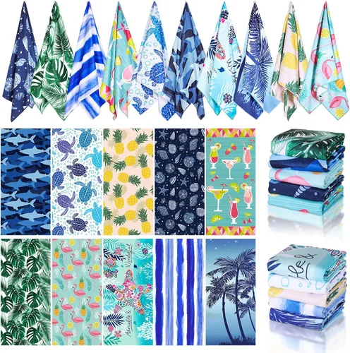Miniatura 12 de EBOOT Paquete de 10 toallas de playa de gran tamaño, toallas de piscina, toallas de microfibra de secado rápido para adultos, mujeres, hombres, Azul