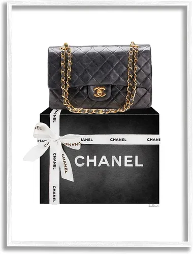 Stupell Industries Monedero acolchado negro en caja de lazo de glamour audaz