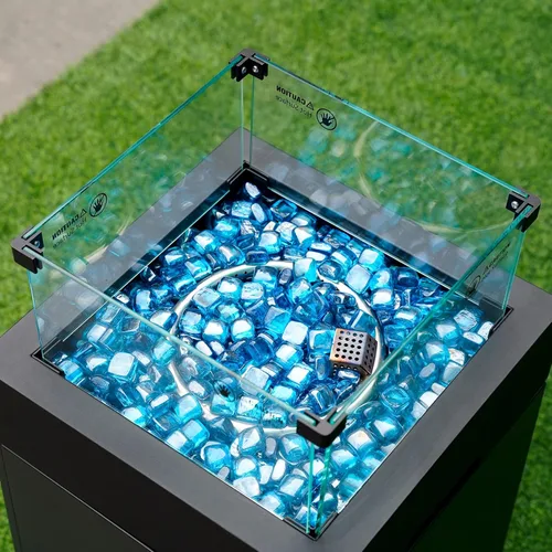 Miniatura 4 de Mr. Fireglass Cubos de vidrio para fuego de 1 pulgada para chimenea, hoguera y paisajismo, 10 libras de alto brillo azul caribeño