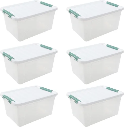 Miniatura 7 de Paquete de 6 cajas de almacenamiento de plástico de 20 L, caja de almacenamiento transparente con tapas