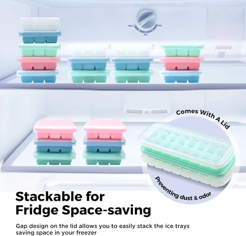 Miniatura 6 de Bandeja de cubitos de hielo, bandeja de hielo de silicona suave con tapa de polipropileno, bandejas flexibles para cubitos de hielo para congelador