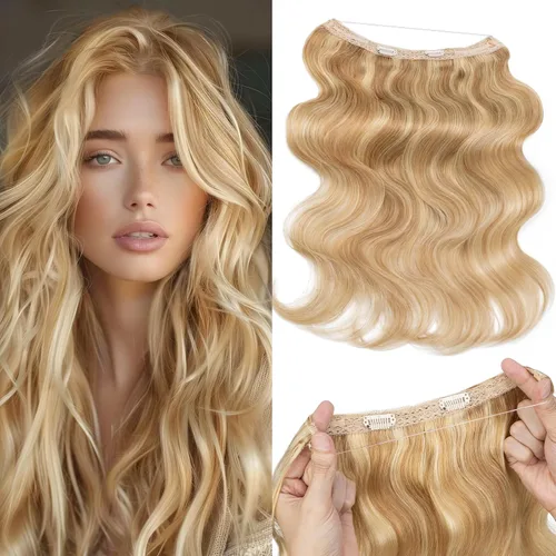 Miniatura 20 de Extensiones de cabello en aureola de cabello humano real, Extensión de cabello Halo 100% cabello humano, Extensiones de cabello con alambre, Lacio