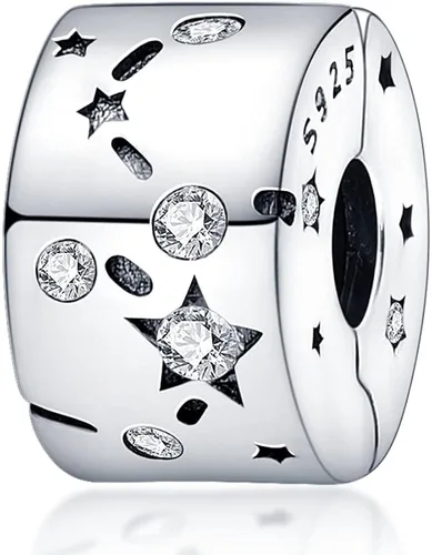 LongLuck Dije de cielo estrellado natural que se adapta a pulseras Pandora plata de ley 925 con circonitas cúbicas para mujer pulsera y collar