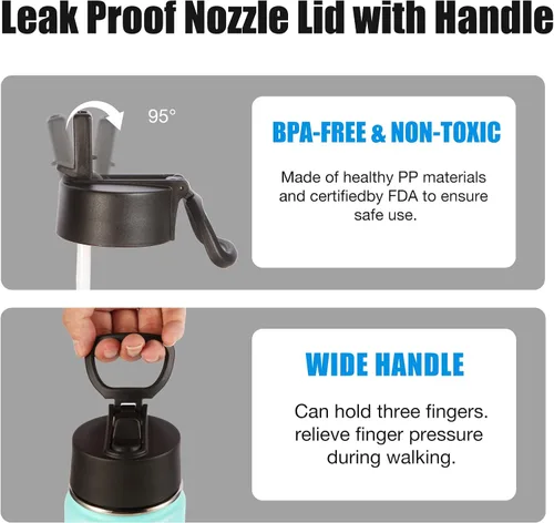 Miniatura 6 de Volhoply Botellas de agua aisladas de 22 onzas con tapa con pajilla, botella deportiva de acero inoxidable con asa, tazas de agua de viaje de metal