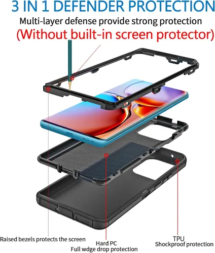 Miniatura 3 de Funda para Moto Motorola Edge Plus 2023/Edge 40 Pro, Defender - Funda protectora resistente a prueba de golpes, 3 en 1 (negro)