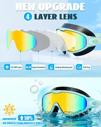 Miniatura 8 de Aegend Nuevo paquete de 2 gafas de natación de visión amplia para niños, gafas antivaho/anti-UV sin fugas con tapones para los oídos para niños de 3