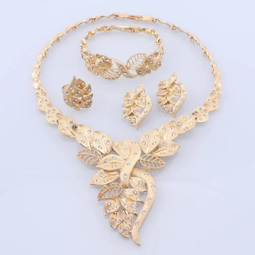 Miniatura 3 de NA African Dubai Gold Jewelry Nigerian Crystal Necklace Hoop Earrings Ring Women Italian Bridal Jewelry Sets Wedding Accessories